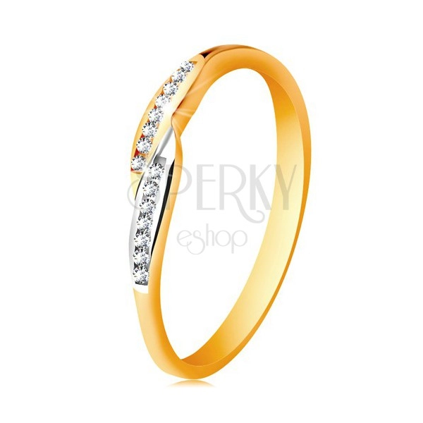 Prsten ve 14K zlatě, rozšířené dvoubarevné konce ramen se vsazenými zirkony