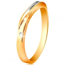 Dvoubarevný prsten ze zlata 585 - vlnka z bílého zlata, drobný čirý zirkon