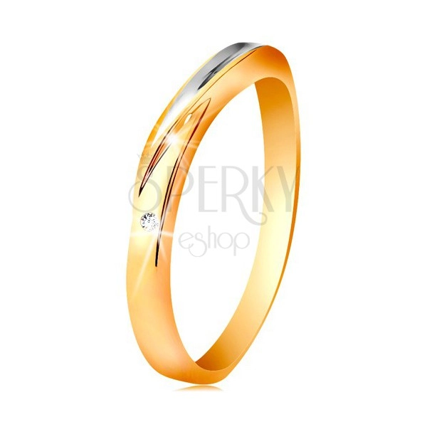 Dvoubarevný prsten ze zlata 585 - vlnka z bílého zlata, drobný čirý zirkon