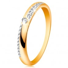 Prsten ze zlata 585 - úzké linie z čirých blýskavých zirkonků, lesklá ramena, zirkon