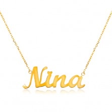 Náhrdelník ze žlutého 14K zlata - tenký řetízek, lesklý přívěsek - jméno Nina
