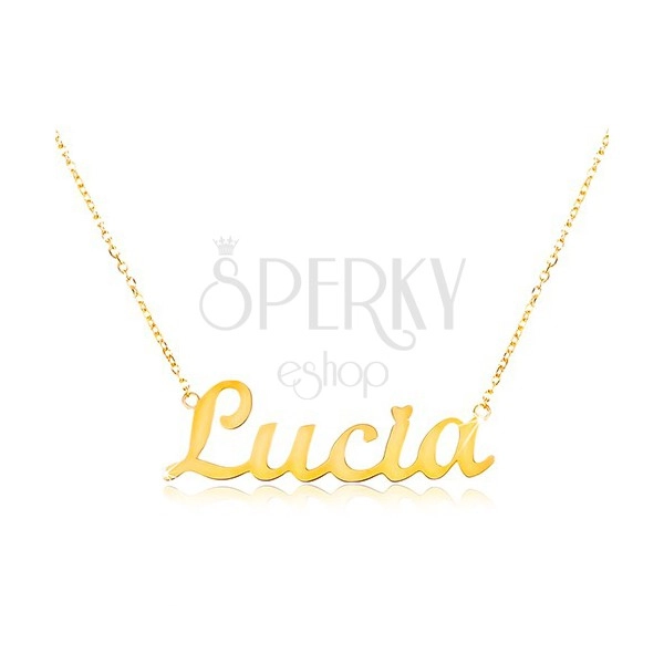 Zlatý 14K náhrdelník - tenký řetízek z oválných oček, lesklý přívěsek Lucia