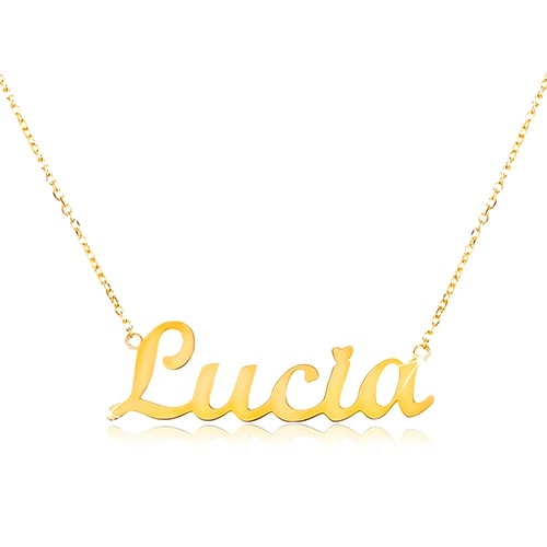 Zlatý 14K náhrdelník - tenký řetízek z oválných oček, lesklý přívěsek Lucia