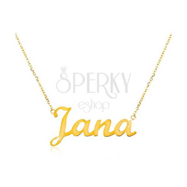 Zlatý nastavitelný náhrdelník 14K se jménem Jana, jemný blýskavý řetízek