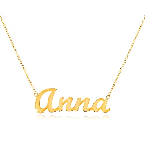 Zlatý nastavitelný náhrdelník 14K se jménem Anna, jemný blýskavý řetízek