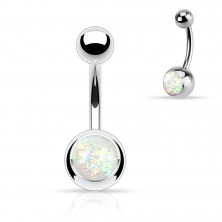 Ocelový piercing do bříška stříbrné barvy, kulička s imitací opálu
