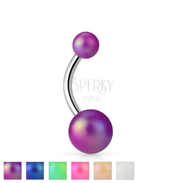 Piercing do bříška stříbrné barvy, ocel 316L, barevné perleťové kuličky