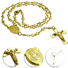 Náhrdelník z oceli 316L zlaté barvy s medailonem s Pannou Marií a křížem