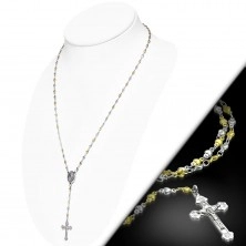 Ocelový náhrdelník - dvoubarevný, s křížem a medailonem Panny Marie