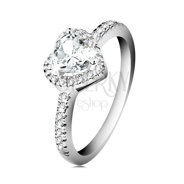 Stříbrný prsten 925 - třpytivé srdce s čirým zirkonovým lemem