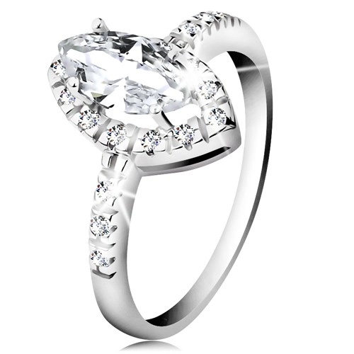 Rhodiovaný prsten, stříbro 925, zrnko čiré barvy se zirkonovým lemem - Velikost: 54