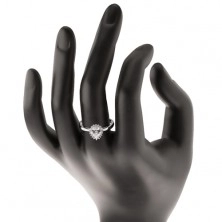 Rhodiovaný prsten ze stříbra 925, blýskavá kapka z čirých zirkonů