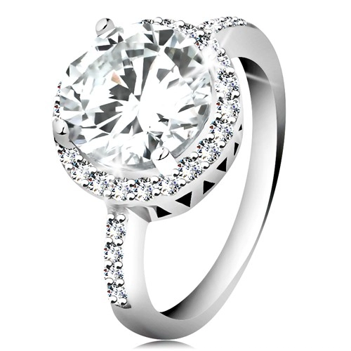 Stříbrný prsten 925, kulatý broušený zirkon, čirý zirkonový lem - Velikost: 51