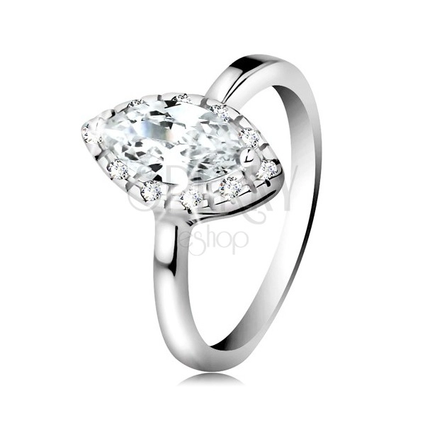 Rhodiovaný prsten, stříbro 925 - čiré zirkonové zrnko s třpytivým lemem