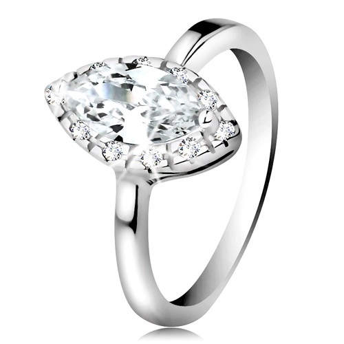 Rhodiovaný prsten, stříbro 925 - čiré zirkonové zrnko s třpytivým lemem - Velikost: 49