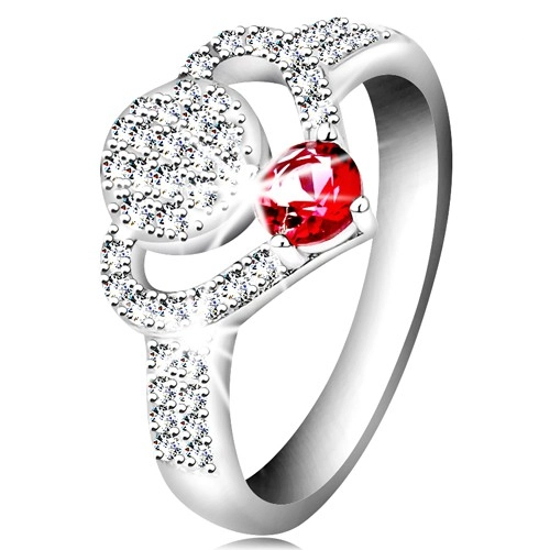 Stříbrný 925 prsten, čirý zirkonový obrys srdce, kruh a blýskavý růžový zirkon - Velikost: 55