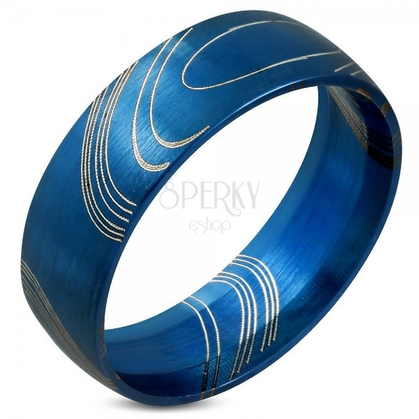 Modrý prsten z chirurgické oceli, matný povrch s tenkými liniemi, 8 mm