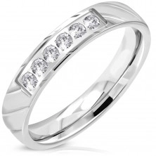Prsten z oceli 316L, stříbrný odstín, třpytivá čirá zirkonová linie, 4 mm