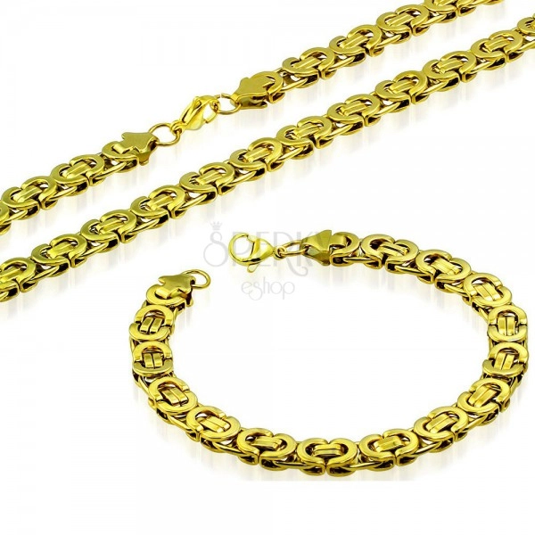 Set náhrdelníku a náramku, ocel 316L zlaté barvy, byzantský vzor