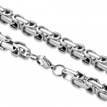 Ocelový náhrdelník a náramek, silný hranatý řetěz stříbrné barvy