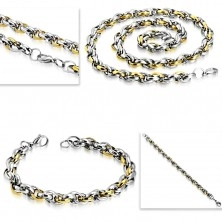 Ocelová sada - náhrdelník s náramkem, dvoubarevné oválné články