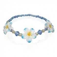 Fimo korálkový náramek s květy, modrý