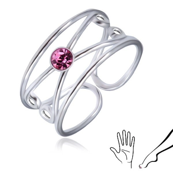 Stříbrný prsten 925 - kulatý světle fialový zirkon, zdvojená smyčka