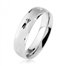 Stříbrný 925 prsten, matný vypouklý povrch s lesklými zářezy, 6 mm