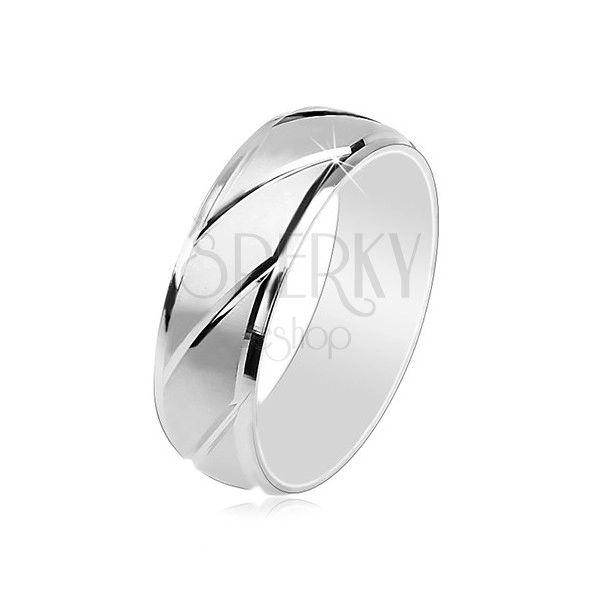 Prsten ze stříbra 925, matný povrch, diagonální lesklé zářezy, 6 mm