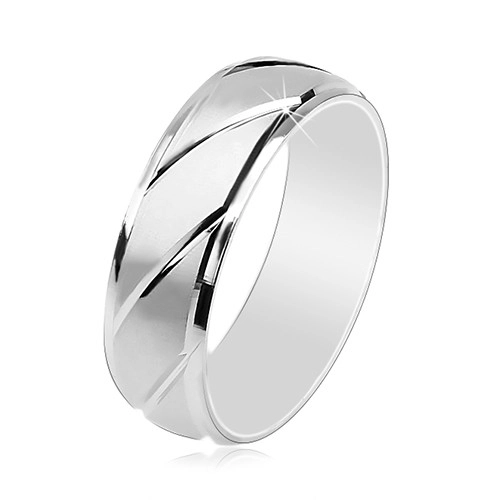 Prsten ze stříbra 925, matný povrch, diagonální lesklé zářezy, 6 mm - Velikost: 54