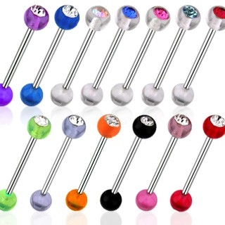 Piercing činka - UV kulička se zirkonem - Barva zirkonu: Čirá - C, Barva piercing: Světle fialová