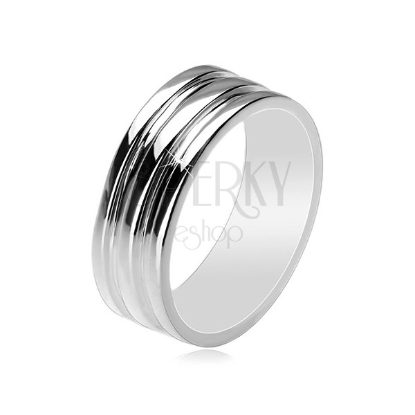 Stříbrný 925 prsten - kroužek se dvěma vyhloubenými pásy, 8 mm