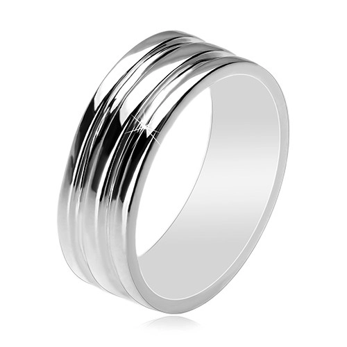 Stříbrný 925 prsten - kroužek se dvěma vyhloubenými pásy, 8 mm - Velikost: 61
