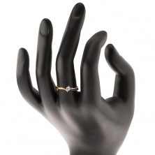 Zlatý prsten 585 - kulatý čirý zirkon, dvoubarevná a zvlněná ramena