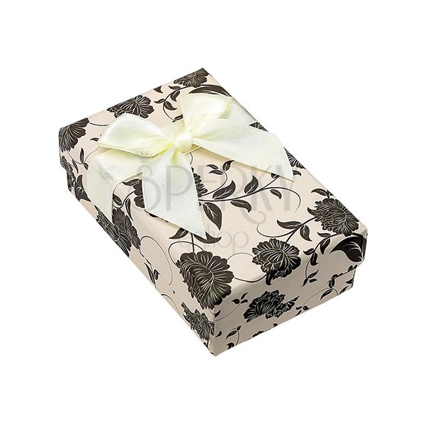 Krabička na sadu nebo řetízek, béžovo-černá s květinovým motivem