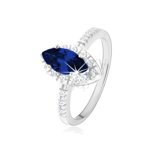 Prsten ze stříbra 925, zrnko tmavě modré barvy s čirým zirkonovým lemem