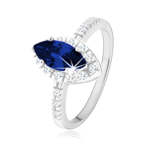 Prsten ze stříbra 925, zrnko tmavě modré barvy s čirým zirkonovým lemem - Velikost: 50
