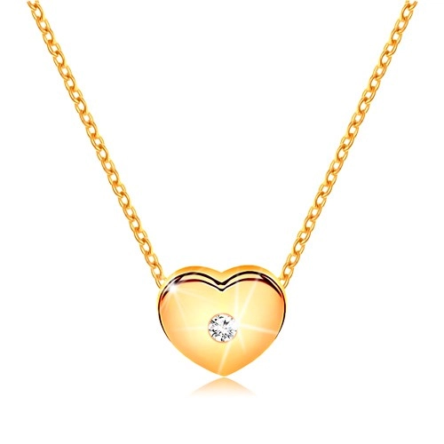 Levně Briliantový náhrdelník ze žlutého 14K zlata - srdíčko s čirým diamantem, řetízek