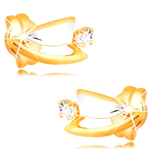 Diamantové náušnice ze 14K zlata - dvoubarevné trojúhelníčky, čirý briliant