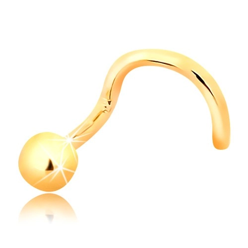 Zlatý zahnutý piercing do nosu 585 - lesklá kulička, 2,5 mm