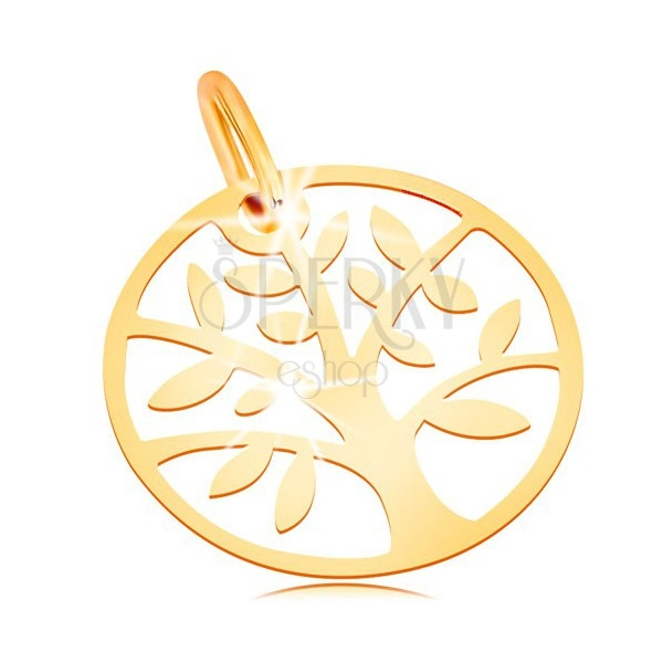 Zlatý přívěsek 585 - lesklý a plochý, kruh se stromem života