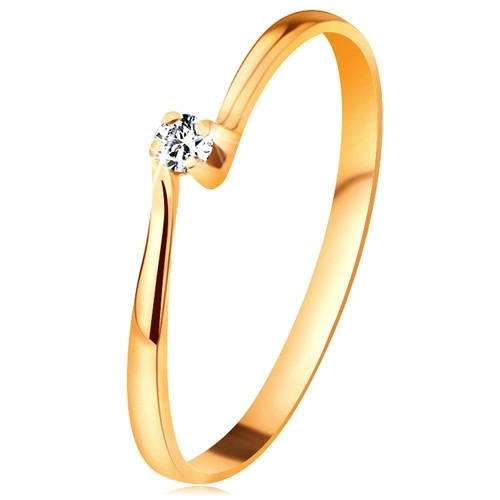 Zásnubní prsten ze žlutého 14K zlata - zirkon v kotlíku mezi zúženými rameny - Velikost: 58