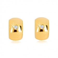 Náušnice ve žlutém 14K zlatě - zářivý čirý diamant na širokém oblouku