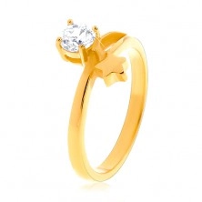 Ocelový prsten zlaté barvy, hvězda a kulatý čirý zirkon