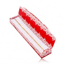 Dárková červená krabička na řetízek nebo náramek, vzor bílé krajky