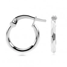 Stříbrné náušnice 925 - malé kroužky s broušeným povrchem, 14 mm