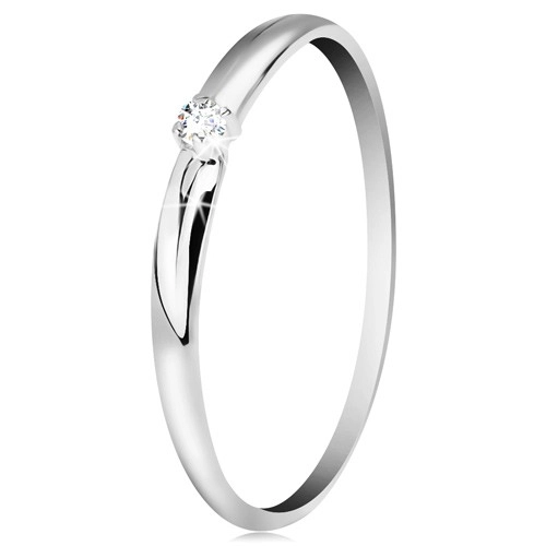 Briliantový prsten v bílém 14K zlatě - tenké zářezy na ramenech, čirý diamant - Velikost: 55