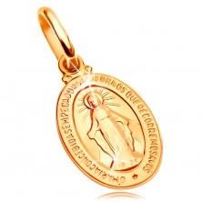 Přívěsek ve žlutém 14K zlatě - oválná známka se symboly Panny Marie