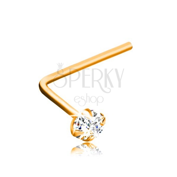 Zlatý piercing 375, zahnutý tvar - broušený zirkon čiré barvy, 2 mm