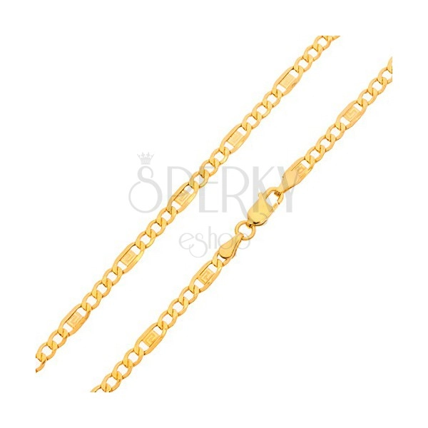 Zlatý řetízek 585 - tři oválná očka, článek s řeckým klíčem, 550 mm